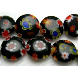 16 inch string flat round multi flower millefiori glass, 8mm diameter [MG-FRD-8MM-M06]
