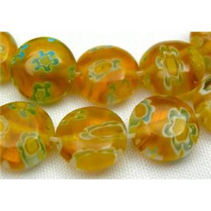 16 inch string flat round multi flower millefiori glass, 8mm diameter [MG-FRD-8MM-M11]