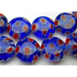 16 inch string flat round multi flower millefiori glass, 8mm diameter [MG-FRD-8MM-M14]