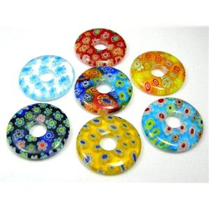 Millefiori glass donut pendant-multi flower mixed, approx 30mm [MGPD002-30MM]