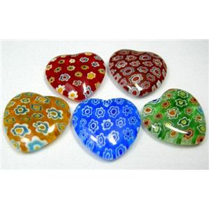 Millefiori glass heart pendant-multi flower&mixed, 20mm wide [MGPD004]