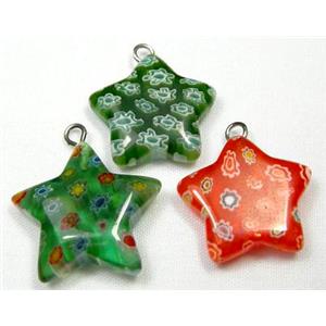 Millefiori glass star pendant-multi flower&mixed, 20mm diameter [MGPD005]