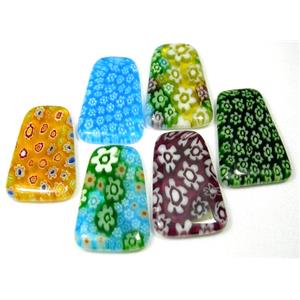 Millefiori glass trapeziform pendant-multi flower, 12&18mm wide, 28mm high [MGPD006]