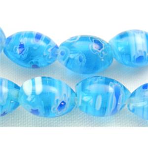 String of Millefiori Glass Rice Shape, 6x8mm, 50beads per st. [MG-RICE-6X8-M16]