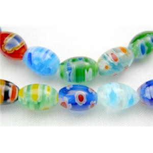 String of Millefiori Glass Rice Shape, 6x8mm, 50beads per st. [MG-RICE-6X8-MIX]