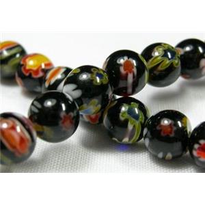 16 inch string round multi flower millefiori glass, 6mm diameter, 66beads per st. [MG-RD-6MM-M06]
