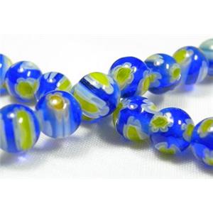 Millefiory Glass Beads, round, multi flower, 6mm diameter, 66beads per st. [MG-RD-6MM-M12]