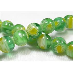 16 inch string round multi flower millefiori glass, 6mm diameter, 66beads per st. [MG-RD-6MM-M19]
