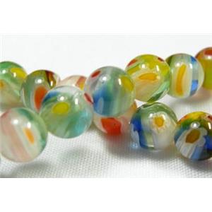 16 inch string round multi flower millefiori glass, 6mm diameter, 66beads per st. [MG-RD-6MM-M22]