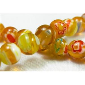16 inch string round multi flower millefiori glass, 6mm diameter, 66beads per st. [MG-RD-6MM-ORG]
