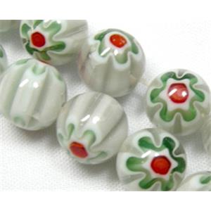Round Millefiori glass-single flower, 10mm dia, 40beads per st. [MG-SRD-10MM-GREY]