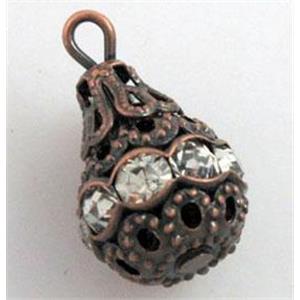 handcraft Rhinestone pendant, antique red copper, 10mm  ball [RBPD32]