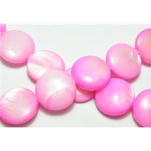 15.5 inches string of freshwater shell beads, flat-round, hot-pink, 11.5mm diameter, 33 beads per strand [SHE-RD-07-12MM]
