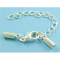 Crimp End with Clasp, Copper, Silver Plated, 3.5x9mm, inside:2.5mm, chain:5cm [FD020SP-3.5X9]