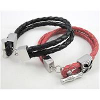 leather bracelet with stainless steel, handmade, mixed, approx 10mm wide, 20cm length [FGBR294]