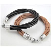 leather bracelet with stainless steel, handmade, mixed, approx 10mm thickness, 20cm length [FGBR295]