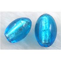 glass lampwork beads with silver foil, barrel, aqua, 11x16mm,25pcs per st [FGOVA011C07]