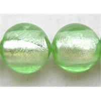 Lampwork Glass Beads with silver foil, round, lt.green, 10mm dia [FGRD08-10MM]