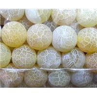 Frosted Crackle Agate Stone Beads, round, lt.yellow, 14mm dia, approx 28pcs per st [GA203-14MM]