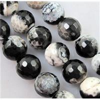 Fired Agate Stone beads, faceted round, black, 12mm dia, approx 32pcs per st [GA301-12MM]
