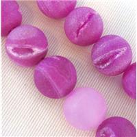 Frosted Agate Druzy Bead, round, hotpink, approx 10mm dia [GA853-10MM]