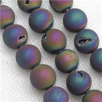 Druzy Agate beads, round, rainbow electroplated, approx 6mm dia [GASA1296-6MM]