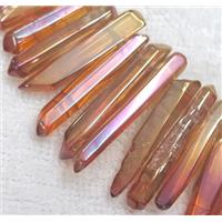 polished clear quartz stick beads, red electroplated, approx 20-50mm [GASA1410]