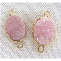 druzy quartz connector, pink, oval, approx 10-14mm [GMPDA2225]
