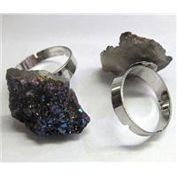 agate druzy ring, blue electroplated, approx 15-20mm [GMRG039]