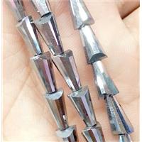 Chinese crystal glass bead, faceted pagoda, silver plated, approx 8x16mm. 50pcs per st [GSICC163-8X16MM]