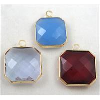 Chinese crystal glass pendant, faceted square, approx 16x16mm [GSICC595-16MM]