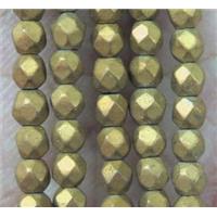 faceted round matte hematite beads, gold plated, approx 3mm dia, 15.5 inches [HBOS106]