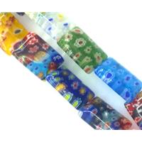 Millefiori glass bead, rectangle, mixed, 10x20mm, 20pcs per st [MGOT19-10X14MM]