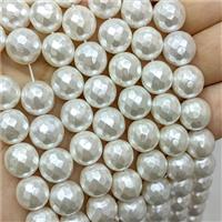 Pearlized Shell Beads, faceted round, white, approx 12mm dia [SHEPL05-12MM]