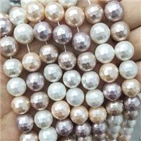pearlized shell beads, faceted round, mixed color, 14mm dia, 28pcs per st [SHEPL06-14MM]