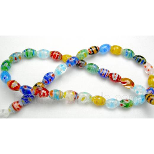 String of Millefiori Glass Rice Shape