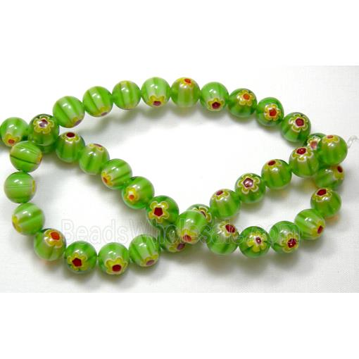 Millefiory Glass Beads, round, single flower