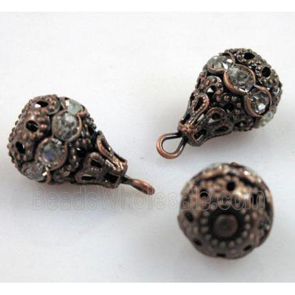 handcraft Rhinestone pendant, antique red copper