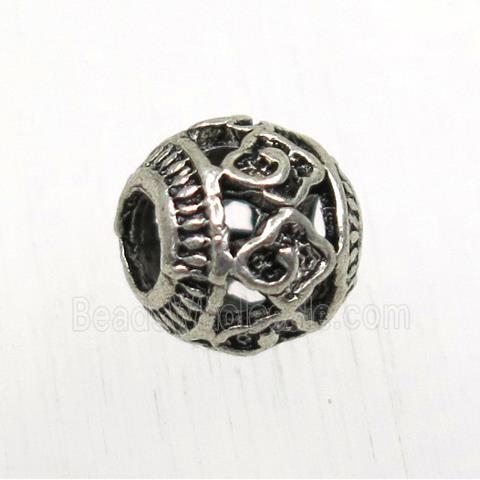 hollow tibetan silver round beads, non-nickel