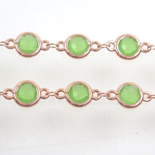 copper chain with green Chinese crystal glass, rose gold