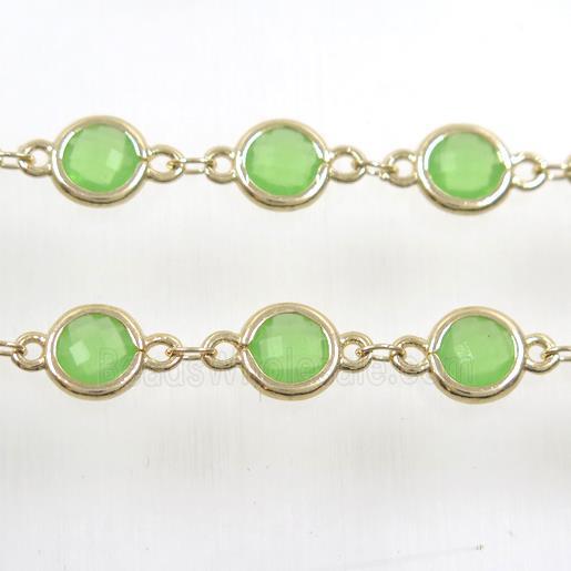copper chain with green Chinese crystal glass, gold plated