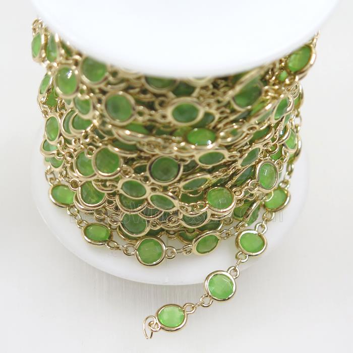 copper chain with green Chinese crystal glass, gold plated