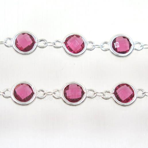 copper chain with purple Chinese crystal glass, silver plated