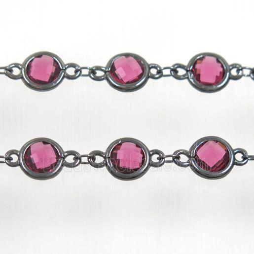 copper chain with purple Chinese crystal glass, black plated