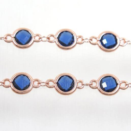 copper chain with blue Chinese crystal glass, rose gold