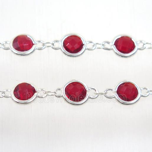copper chain with ruby Chinese crystal glass, silver plated