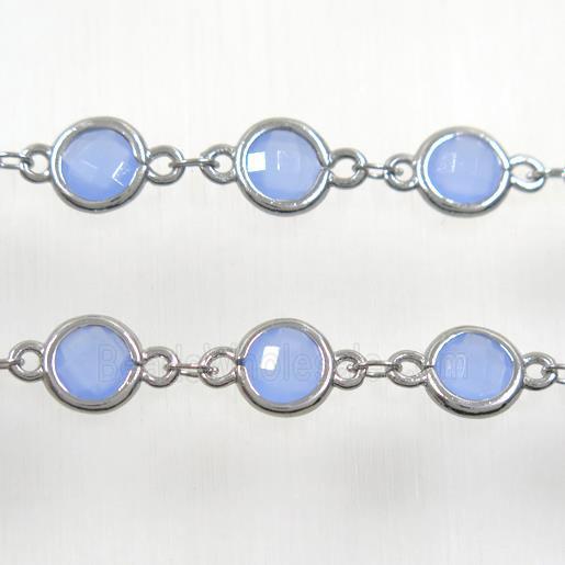 copper chain with blue Chinese crystal glass, platinum plated