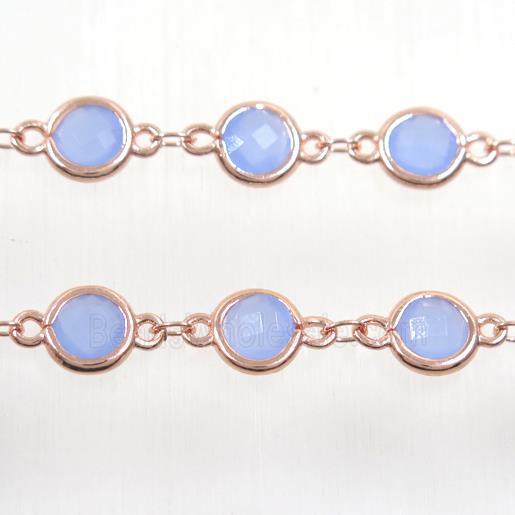 copper chain with blue Chinese crystal glass, rose gold