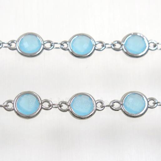 copper chain with aqua Chinese crystal glass, platinum plated
