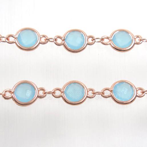 copper chain with aqua Chinese crystal glass, rose gold